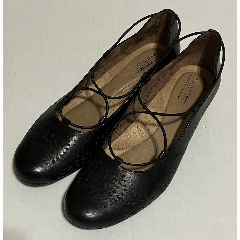 Womens Rockport Cobb Hill Leather Judson Cross Pump Ballet Wedge Black 10 N
